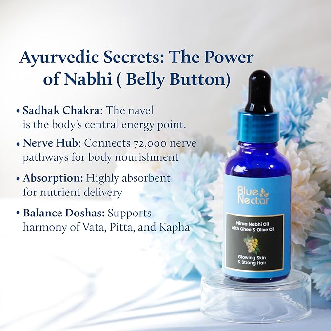 Blue Nectar Ayurveda Navel Oil with Ghee & Olive for Belly Oiling | Natural Belly Button (Nabhi) Oil for Radiant Skin & Deep Hydration (22 Herbs, 1 Fl Oz)-VivaGrace Women