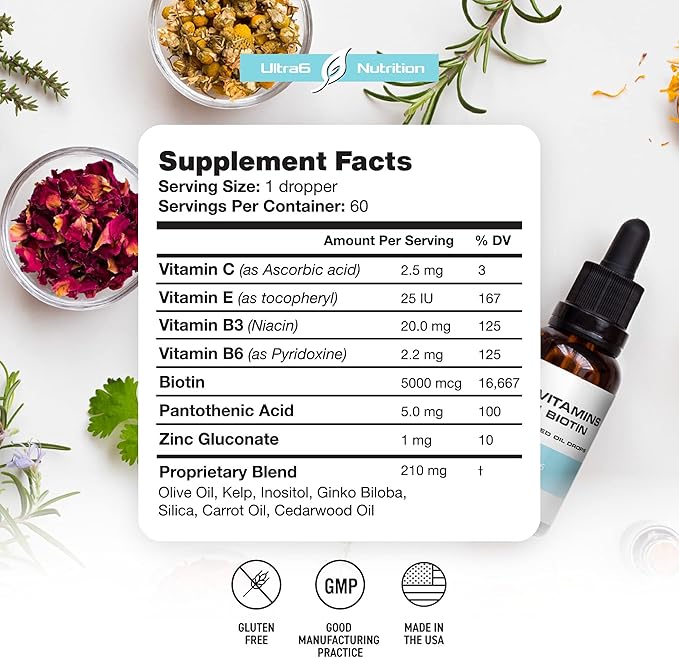 Liquid Biotin with Hair Vitamins - Vitamin C, E, B6 & Organic Coconut Oil - Liquid Biotin for Hair, Skin, Nails and Immunity Support-VivaGrace Women