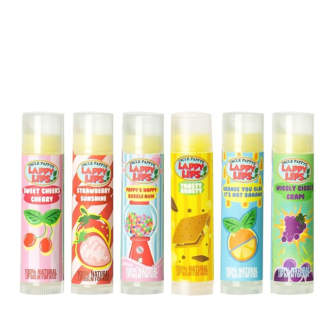 Lappy Lips Organic 100% Natural, Lip Balm Chap stick for Kids, Toddlers (6 flavors) - Organic Essential Oil - for Dry Chapped Lips to Restore and Heal and Make Kids Happy-VivaGrace Women
