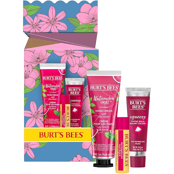 Burt's Bees Mothers Day Gifts for Mom, 3 Self Care Products, You're One in a Melon - Watermelon & Mint Hand Cream, Watermelon Lip Balm & Watermelon Rush Squeezy Tinted Lip Balm (Packaging May Vary)-VivaGrace Women