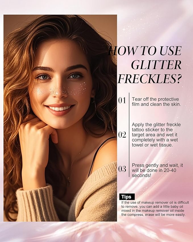 Glitter Freckles, Rose Gold Freckles Temporary Face Tattoos, Body Face Glitter for Women Girls, Country Concerts Singer Festival Rave Accessories (Rose Gold - 10 pcs)-VivaGrace Women