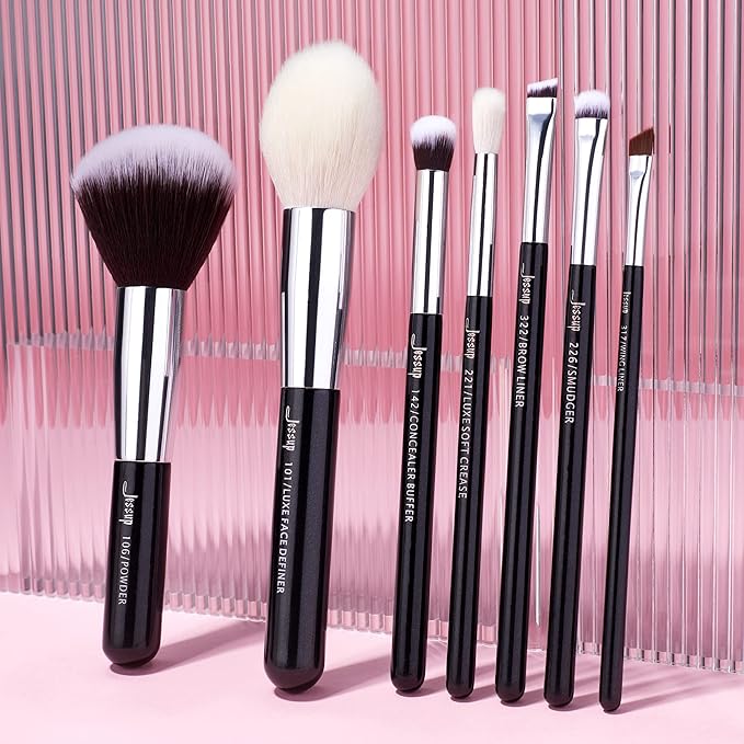 Jessup 25pcs Professional Makeup Brush Set Foundation Powder Concealer Eyeshadow Blending Blush Highlighter Natural-Synthetic Hair Brushes (Black/Silver)-VivaGrace Women