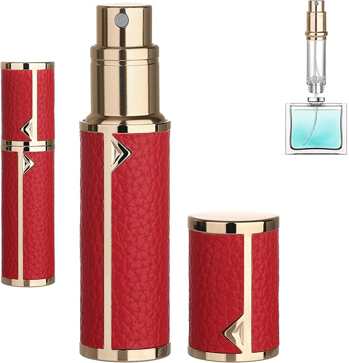 Refillable Travel Perfume Atomizer Bottle - 5ml Luxury Pocket Perfume Dispenser Pump, Travel Perfume Atomiser, Cologne Dispenser, Portable Size Sprayer Bottle for Traveling (Red)-VivaGrace Women