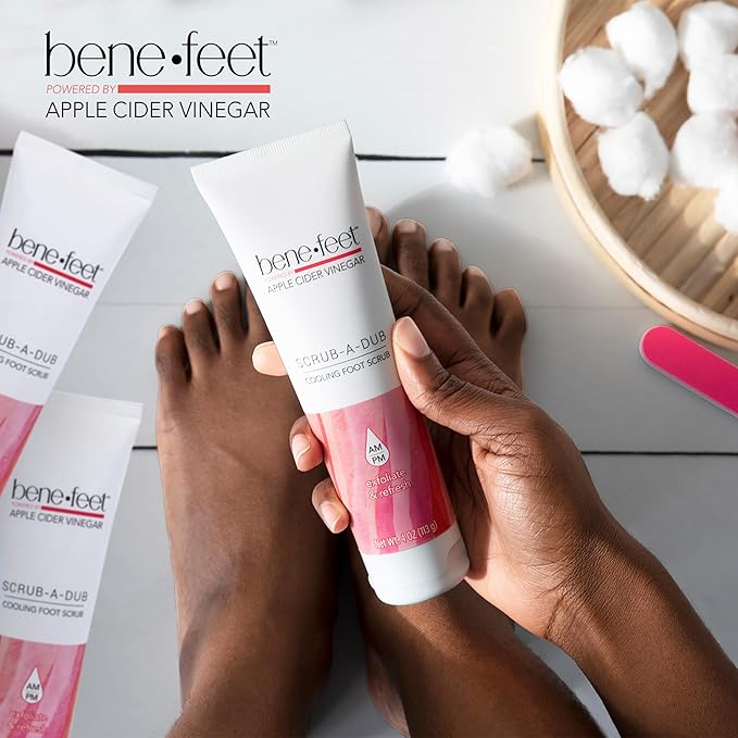 Benefeet Scrub-A-Dub Cooling Foot Scrub - Exfoliates + Refreshes Dry + Dull Skin, Get Smoother Skin from Heel to Toe, Made w/Vitamin E, Apple Cider Vinegar, Walnut Shell + Apricot Seed, 4 oz (3 Pack)-VivaGrace Women