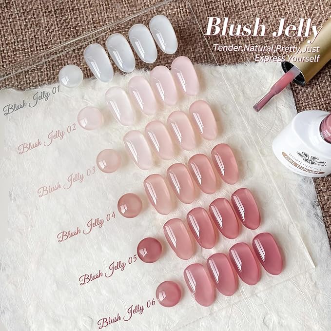Born Pretty Milky White Jelly Nude Pink Gel Nail Polish Translucent Natural Sheer Pink Soak Off U v Light Cure Gel Polish Kit for Salon and Nail Art DIY at Home 6Colors-VivaGrace Women