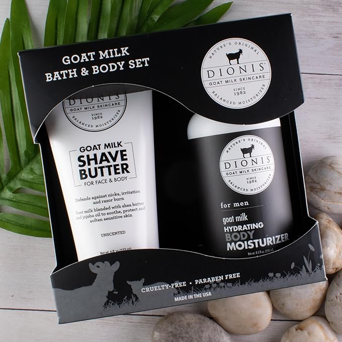 Dionis Goat Milk Skincare Men's Bath & Body Gift Set - Shea Butter & Jojoba Oil Shave Butter For Sensitive Skin, Protects Against Irritation & Razor Burns - Unscented Hydrating Moisturizer For Men-VivaGrace Women