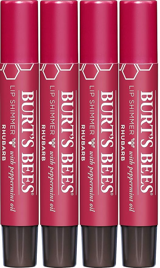 Burt's Bees Shimmer Lip Tint Set, Tinted Lip Balm Stick, Moisturizing for All Day Hydration with Natural Origin Glowy Pigmented Finish & Buildable Color, Rhubarb (4-Pack)-VivaGrace Women