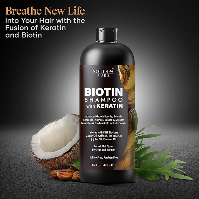 Biotin Shampoo with Keratin - Advanced Anti-Thinning, Hair Growth & Repair Formula - Soothes Scalp, with Tea Tree Oil & DHT Blockers - Strong, Healthy Hair for Men & Women - 16 fl oz-VivaGrace Women