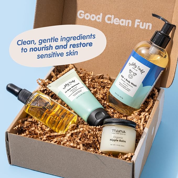 Tubby Todd New Baby & Mom Sensitive Skincare Kit - The Mama + Baby Gift Set - Baby Shampoo and Body Wash, All Over Ointment, Belly Oil & Nipple Balm - Standard Size Fragrance-Free-VivaGrace Women