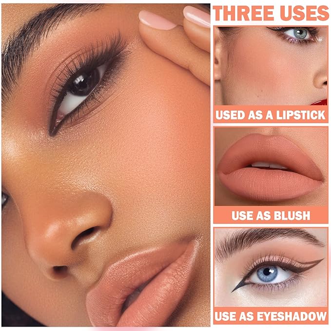 Cream Blush Stick with Brush,Waterproof Blush Makeup,Long Lasting 3 In 1 Cheek Blush & Lip Tint & Eye Shadow Makeup Stick,Easy To Use Blends Effortlessly,Cream Blush Makeup for All Skin Tones - Coral Orange-VivaGrace Women