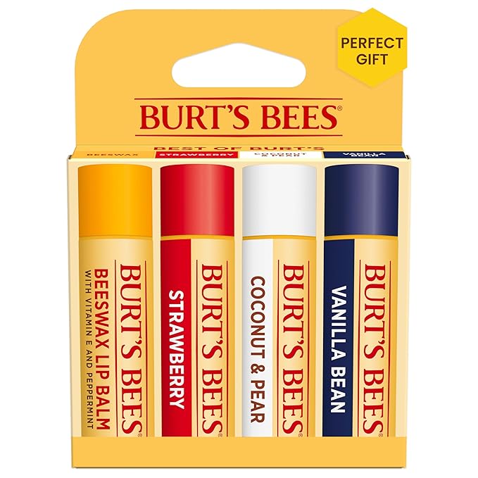 Burt's Bees Lip Balm - Beeswax, Strawberry, Coconut and Pear, and Vanilla Bean, With Responsibly Sourced Beeswax, Tint-Free, Natural Origin Lip Treatment, 4 Tubes, 0.15 oz.-VivaGrace Women