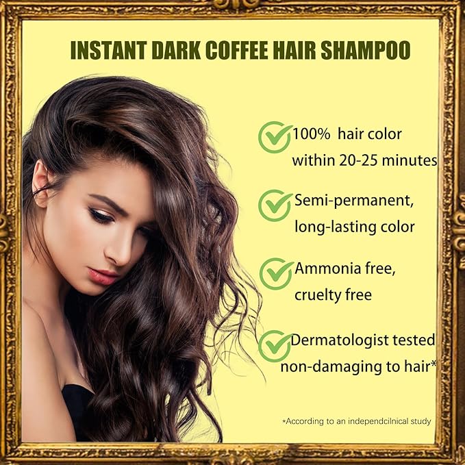 Dark Coffee Hair Dye Shampoo 3 in 1 for Gray Hair Coverage - Instant Shampoo Para Pintar el Cabello for Women Men, Herbal Brown Hair Color Shampoo Easy to Use & Long Lasting Champu Para Canas 16.90 oz-VivaGrace Women