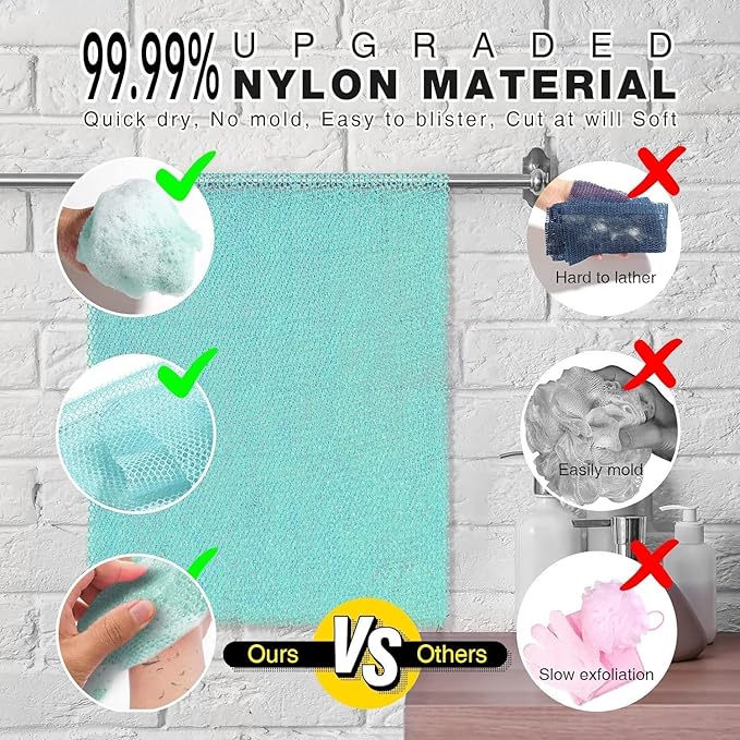 UJFQBH 2 Pieces African Bath Sponge African Net Long Net Bath Sponge Exfoliating Shower Body Scrubber Back Scrubber Skin Smoother,Great for Daily Use (Green)-VivaGrace Women