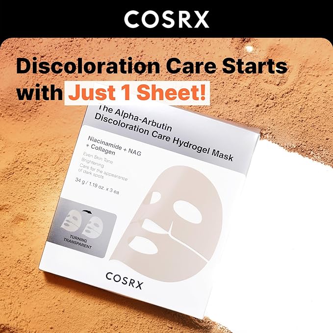 COSRX The Alpha-Arbutin Discoloration Care Hydrogel Face Masks Skincare 3 EA, Collagen Face Mask, Travel Essentials, Overnight Face Mask, Korean SkinCare-VivaGrace Women