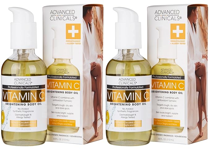 Advanced Clinicals Vitamin C illuminating Body Oil For Women & Men |Vitamin C Oil Skin Care Body Moisturizer With Vitamin E + Botanicals To Help Improve Appearance Of Dark Spots + Dry Skin, 2 Piece-VivaGrace Women
