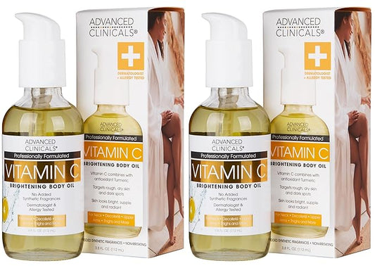 Advanced Clinicals Vitamin C illuminating Body Oil For Women & Men |Vitamin C Oil Skin Care Body Moisturizer With Vitamin E + Botanicals To Help Improve Appearance Of Dark Spots + Dry Skin, 2 Piece-VivaGrace Women