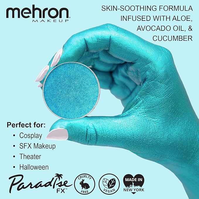Mehron Makeup Paradise Makeup AQ Refill Size | Stage & Screen, Face & Body Painting, Cosplay, Halloween | Water Activated Face Paint, Body Paint, Cosplay Makeup .25 oz (7 ml) (Metallic Light Blue)-VivaGrace Women