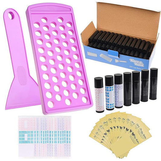 Lip Balm Filling Tray Kit - 1x Filling Tray, 1x Spatula, 50x Lip Balm Tubes (Black), 50x Writable Sticker (3 colors), 50x Printed Stickers (Transparent) - DIY Homemade Lip Balm - Gift Idea-VivaGrace Women
