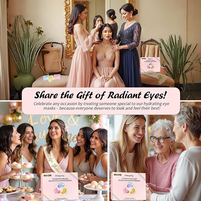 Eye Mask Gift Box (48 Pairs) - Caffeine, 24K Gold, Retinol Triple Energy - Fights Puffiness, Dark Circles, Fine Lines, Firming Under Eye Patches - Birthday, Bachelorette Party, Bridesmaid Gift-VivaGrace Women