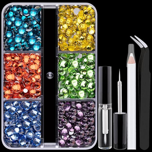 Colorful Face Gems for Makeup Set, Flatback Gorgeous Charming Mixed-Colored Crystals with Makeup Glue+Picker Pencil+Tweezer for Eye Body Hair Make-up and Nail Art Deco-VivaGrace Women
