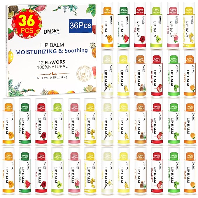 DMSKY 36 Pack Lip Balm, Natural Lip Balm Bulk with Vitamin E and Coconut Oil, Moisturizing Soothing Chapped Lips, Gifts for Women Stocking Stuffers Party Favors-VivaGrace Women