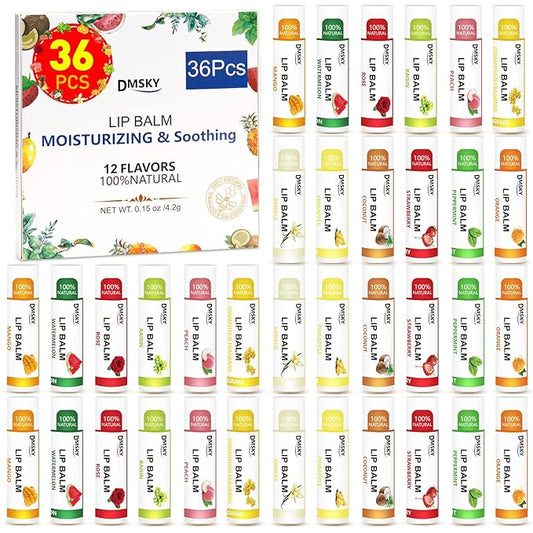 DMSKY 36 Pack Lip Balm, Natural Lip Balm Bulk with Vitamin E and Coconut Oil, Moisturizing Soothing Chapped Lips, Gifts for Women Stocking Stuffers Party Favors-VivaGrace Women
