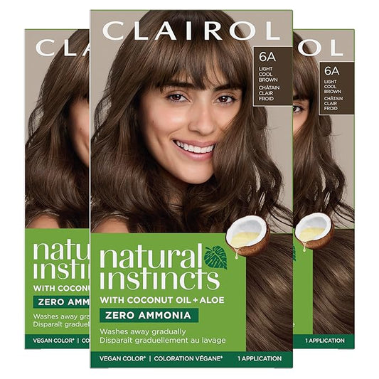 Clairol Natural Instincts Demi-Permanent Hair Dye, 6A Light Cool Brown Hair Color, Pack of 3-VivaGrace Women