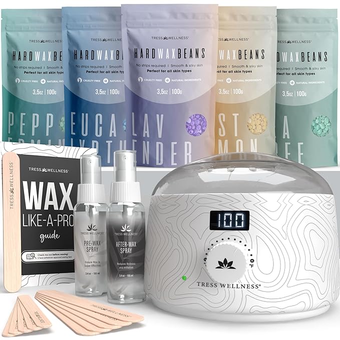 Tress Wellness Waxing Kit for Sensitive Skin – Safe for Face & Skin, Prep & Aftercare Spray, Easy to Use – At-Home Kit for Face, Bikini, Brazilian & Full Body, Black & White-VivaGrace Women