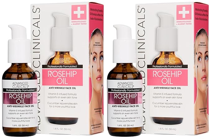 Advanced Clinicals Rosehip Oil For Face With Vitamin E + Botanicals Helps Improve Look Of Dark Spots, Wrinkles, Fine Lines, & Uneven Looking Skin Tone | Moisturizing Skin Care Face Serum, 2-Pack-VivaGrace Women