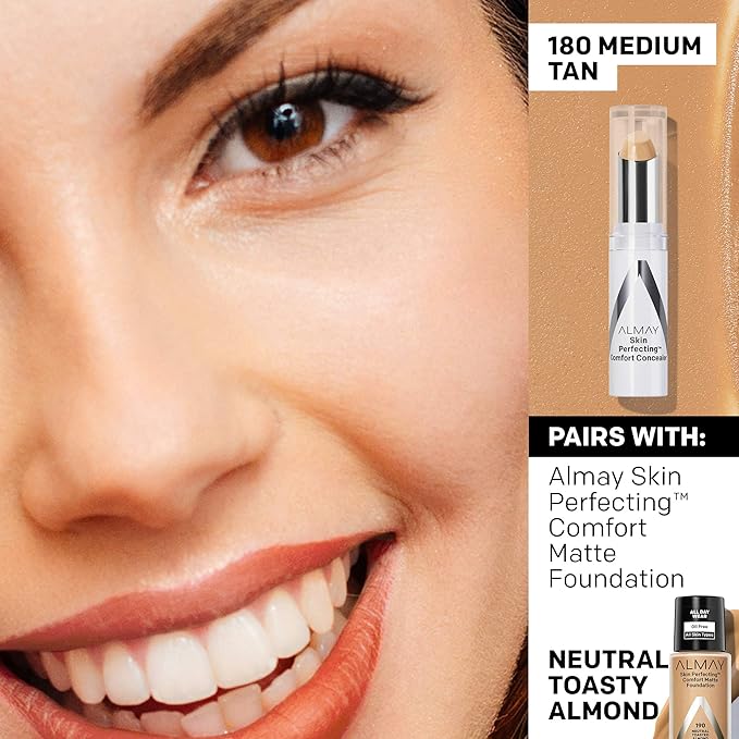 Almay Skin Perfecting Comfort Concealer, Hypoallergenic, Cruelty Free, -Fragrance Free, Dermatologist Tested, Medium/Tan-VivaGrace Women