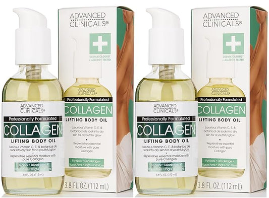 Advanced Clinicals Hydrating Collagen Oil For Body & After Shower | Visible Anti Aging Moisturizing Collagen Body Oil For Women & Men Helps Soften Appearance Of Crepe Skin & Wrinkles, 3.8 Fl Oz, 2pc-VivaGrace Women