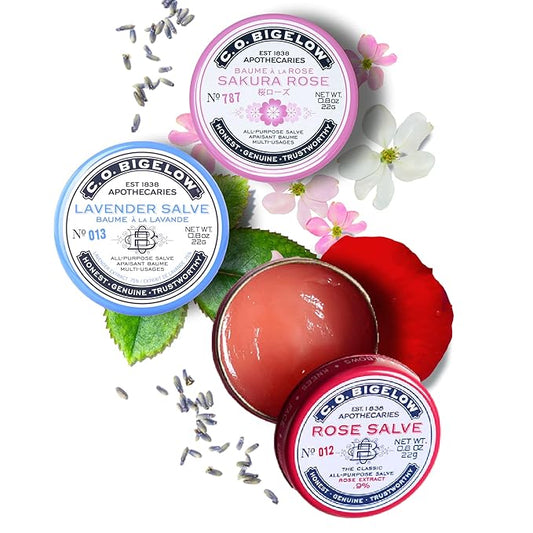 C.O. Bigelow All Purpose Salves, Variety Pack of 3 Lip Balm Tins for Chapped Lips & Dry Skin - Classic Rose, Lavender & Sakura Rose Moisturizing Lip and Skin Salves, 0.8 oz each-VivaGrace Women