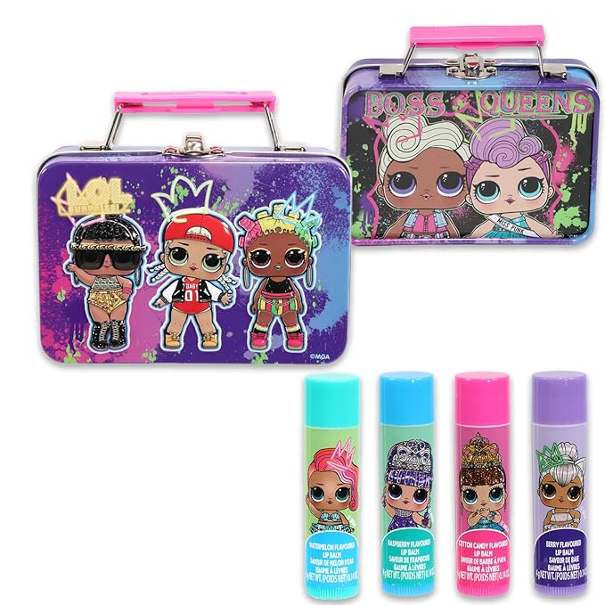 LOL Doll Lip Balm Set - Bundle with 4 LOL Doll Lip Balm Tubes, Carrying Tin, Stickers and More | LOL Doll Lip Balm Kit for Kids, Girls-VivaGrace Women