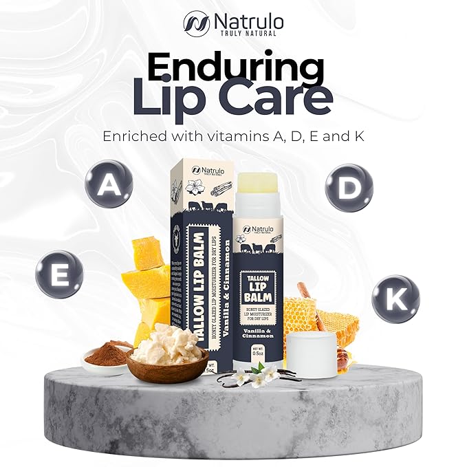 Beef Tallow Lip Balm – Natural Tallow Beeswax Chapstick – Hydrating Moisturizer Grass Fed Bison Tallow Balm Lip Care – Soothes Chapped, Dry Lips, Sensitive Skin – Long Lasting & Vitamin Rich USA-Made-VivaGrace Women