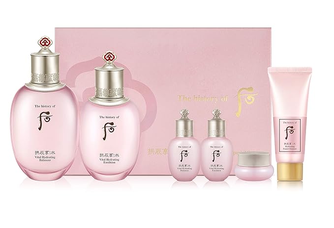 The History of Whoo Gongjinhyang Soo Vital Hydrating Special Set | Contains Gongjinhyang Soo Hydrating Balance (150ml + 20ml), Emulsion (110ml + 20ml), Cream (20ml) & Foam Cleanser (40ml),-VivaGrace Women