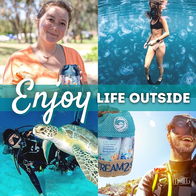 EcoConscious Travel Kit Body & Hair Care Gift Set | Shampoo & Body wash | Conditioner | SPF30, SPF20 and Mineral Sunscreen | SPF 30 Cucumber Mint and Hydrate Cherry Vanilla Lip Balm by Stream2Sea-VivaGrace Women