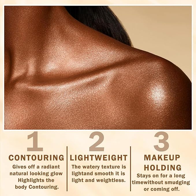 Shimmer Body Luminizer 5 Color Waterproof Smooth Face Body Glow Illuminator Non-sticky Liquid Body Highlight Illuminator for Face & Body & Leg (80 ML, 02 Gold)-VivaGrace Women