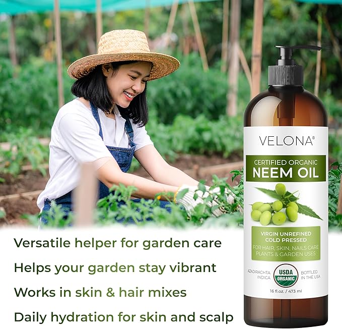 velona Neem Oil USDA Certified Organic - 16 Fl Oz | 100% Pure and Natural Carrier Oil | Virgin, Unrefined, Cold Pressed | Hair, Body and Skin Care | Use Today - Enjoy Results-VivaGrace Women