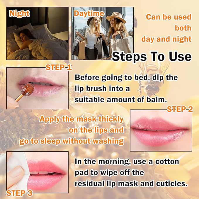 2PCS Bee Lip Balm Honey Pot,Hydrating Lip Moisturizer Cute Honey Pot Lip Balm Lip Scrubs Exfoliator with Wand,Moisturizing Exfoliating Overnight Propolis Lip Sleeping Mask for Men & Women-VivaGrace Women