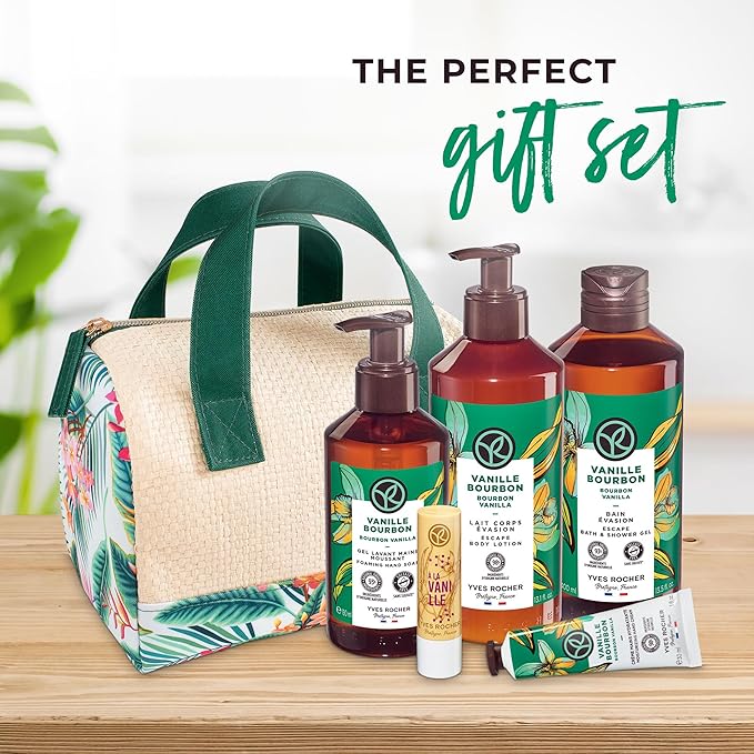 Yves Rocher Bain de Nature Vanilla 6-Piece Gift Set, Shower Gel, Hand Cream, Body Lotion, Lip Balm, Hand Soap & Vanity Bag, 6 Items-VivaGrace Women