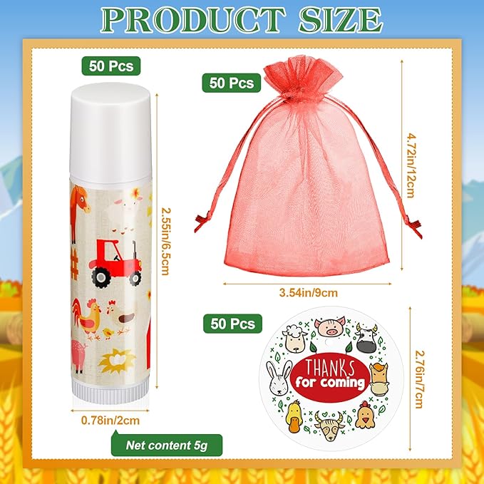 Fumete 50 Pack Baby Shower Farm Animals Party Gifts Favors Bulk Lip Balms for Guests Boys Girls Neutral Gender Reveal Favors for Baby Shower Prizes Souvenirs Bags Stuffer Classroom Prizes-VivaGrace Women