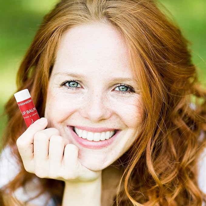 Strawberry Lip Balm Collection, Vegan Lip Balm Set, Beeswax Free, with Avocado Oil, Organic Jojoba Oil, and Vitamin E, Natural Moisturizer for Dry, Chapped Lips, 3 Tube Set-VivaGrace Women