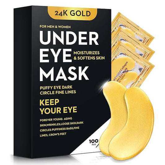 200Pcs/100 Pair Under Eye Patches Gold for Dark Circles, Puffy Eyes, and Wrinkles, 24K Gold Eye Mask for Face, Eye Cream for Men and Women-VivaGrace Women
