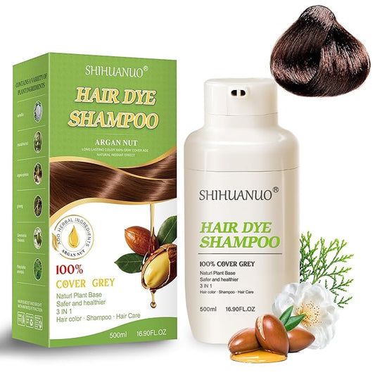 Hair Dye Shampoo 3 in 1 for Gray Hair Coverage, Argan nut Natural Shampoo Hair Dye for Women & Men/Ammonia-Free 500ml(Brown)-VivaGrace Women