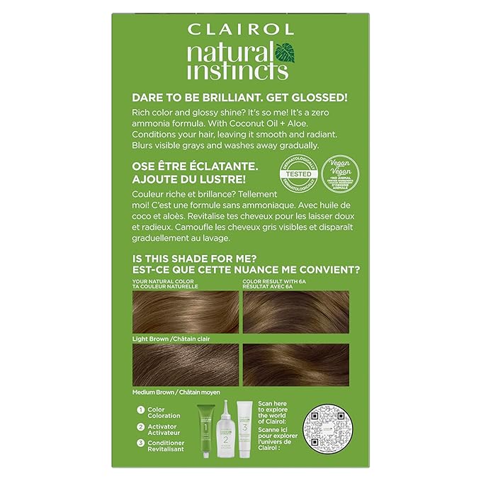 Clairol Natural Instincts Demi-Permanent Hair Dye, 6A Light Cool Brown Hair Color, Pack of 3-VivaGrace Women