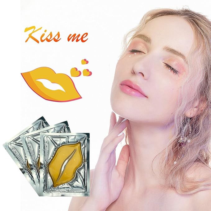 Adofect 30 Pieces Collagen Crystal Gold Lip Care Gel Masks, Collagen Crystal Lip Pads, Greate For Moisturizing Lips, Remove Dead Skin, Anti Chapped, Anti-Aging & Plump Your Lips-VivaGrace Women