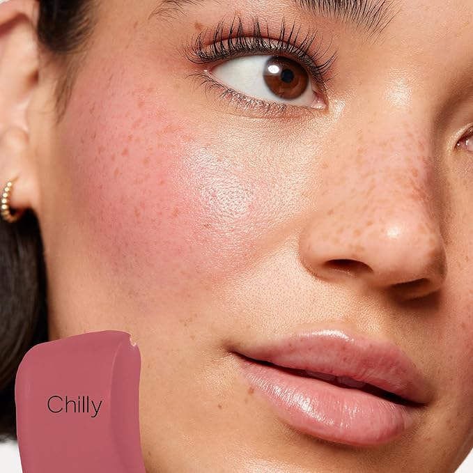 Saie Dew Blush - Lightweight Liquid Blush with a Blendable + Buildable Cream Finish - Dewy Cheek Tint with Doe Foot Wand Makeup Applicator - Mauve Blush - Chilly (.40 oz)-VivaGrace Women