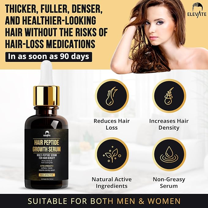 Elevate Multi-Peptide Hair Growth Serum Caffeine + Biotin Peptide Density for Fuller Thicker Visibly Longer Natural Hair Regrowth – Vegan Safe & Gentle Scalp Serum Formula Treatment for Thinning Loss-VivaGrace Women