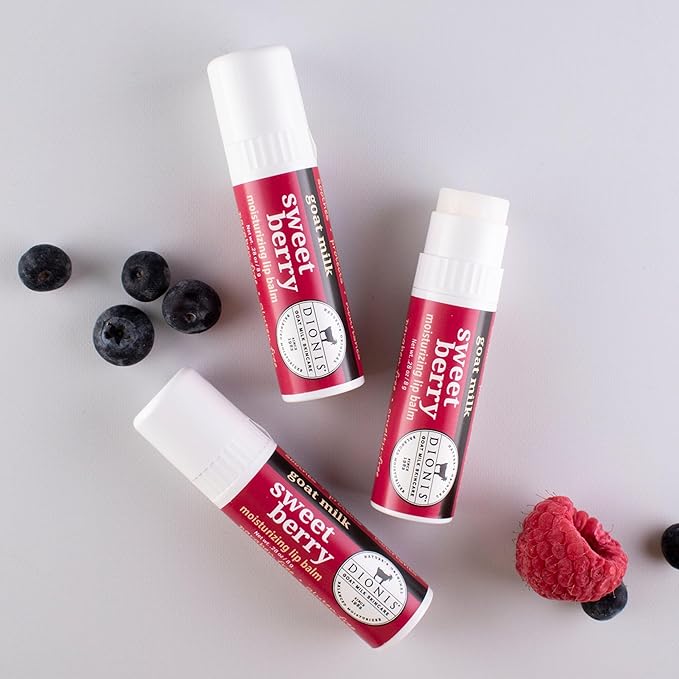 Dionis Goat Milk Skincare Sweet Berry Holiday Lip Balm Gift Set - Beeswax, Shea Butter & Coconut Oil Lip Care Products Made in The USA - Cruelty Free Lip Moisturizer For Chapped Lips, 0.28oz 3 Pack-VivaGrace Women