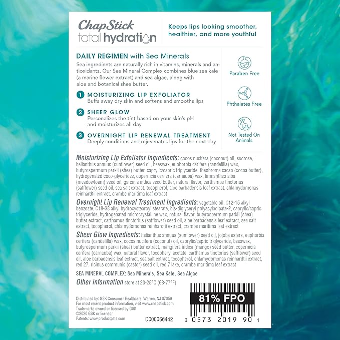 ChapStick Total Hydration Sea Minerals Gift Pack with Moisturizing Lip Exfoliator, Overnight Lip Moisturizer and Tinted Lip Balm - Pack of 3-VivaGrace Women